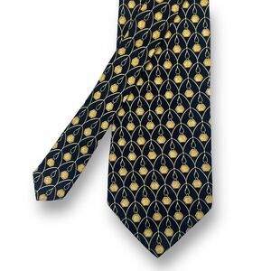 Vintage Paolo Gucci‎ 100% Silk Equestrian Horsebit Necktie Blue And Gold Preppy